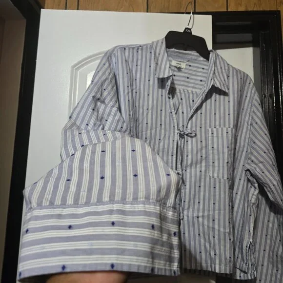 Aerie Women's Striped Tie Up Collared Loungewear Shirt Size Large - Picture 5 of 9